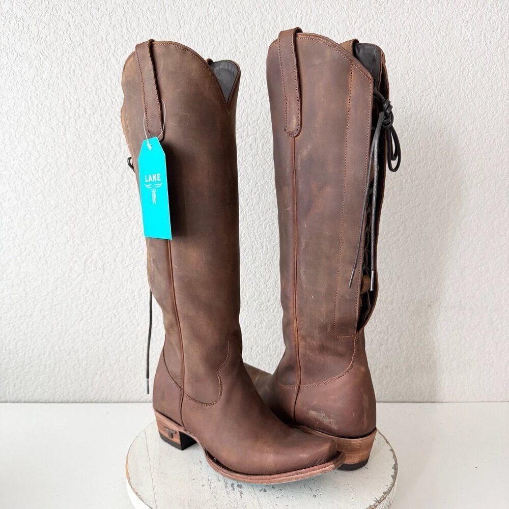 Lane OLIVIA JANE Knee High Womens Cowboy Boots 6 Brown Leather Western Cowgirl
